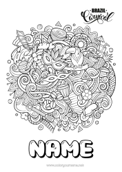 Free colouring Mandala Carnival Mardi Gras Geography Complex colouring pages Country Brazil Guitar Maracas Musical instruments