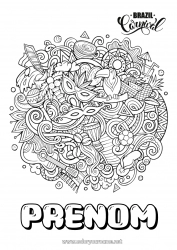 Coloriage à personnaliser Mandala Carnaval Mardi gras Géographie Coloriages complexes Pays Brésil Guitare Maracas Instruments de musique