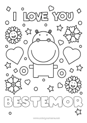 Gratis fargelegging Mamma Bestemor Hippopotamus Jeg elsker deg. Dyr