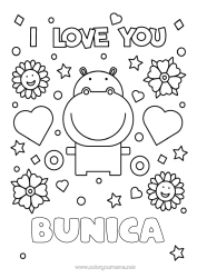 Pagină de colorat gratuită Mama Bunica Hipopotam Te iubesc. Animal 