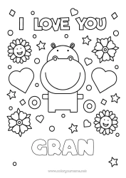 Free colouring Mum Grandma Hippopotamus I love you. Animal