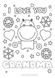 Free coloring Mum Grandma Hippopotamus I love you Animal 
