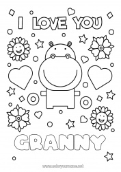 Child coloring page Mum Grandma Hippopotamus I love you Animal 