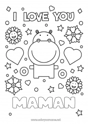 Coloriage enfant Maman Mamie Hippo Je t'aime Animal 