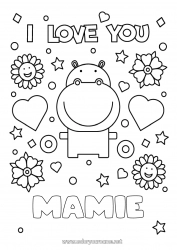 Coloriage enfant Maman Mamie Hippo Je t'aime Animal 