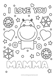Gratis färgläggning Mamma Mormor Hippopotamus Jag älskar dig. Djur