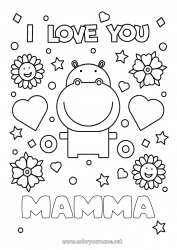 Pagina da colorare per bambini Mamma Nonna Ippopotamo Ti amo Animale 