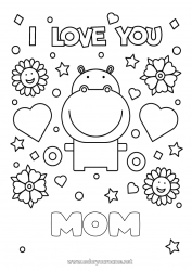 Child coloring page Mum Grandma Hippopotamus I love you Animal 