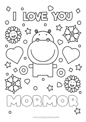 Gratis färgläggning Mamma Mormor Hippopotamus Jag älskar dig. Djur