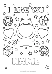 Free colouring Mum Grandma Hippopotamus I love you. Animal