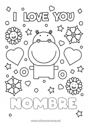Niño página para colorear Mamá Abuela Hipopótamo Te amo Animales Inscripción 