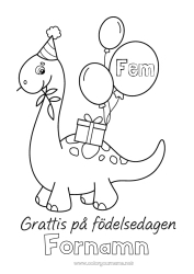 Gratis teckning Gåvor Födelsedag Dinosaurier Ballonger Djur Lätta målarbilder Grattis på födelsedagen! Anpassningsbar ålder att fira