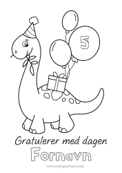 Gratis fargelegging Gaver Bursdag Dinosaurer Ballonger Dyr Enkle fargelegginger Gratulerer med dagen! Tilpasset bursdag alder