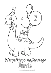 Rysunek za darmo Prezenty Urodziny Dinozaury Balony Zwierzę Łatwe kolorowanki Wszystkiego najlepszego z okazji urodzin! Personalizowany wiek urodzinowy