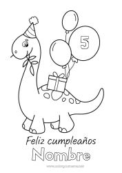 Colorear gratis Regalos Cumpleaños Dinosaurios Globos Animales Dibujos fáciles para colorear Mensaje de feliz cumpleaños (inglés) Edad personalizable