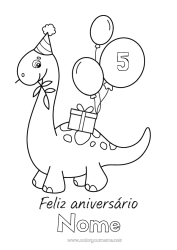 Desenho grátis Presentes Aniversário Dinossauros Bolas Animal Desenhos para colorir fáceis Feliz aniversário (francês) Mensagem Idade comemorada personalizável