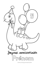 Coloriage gratuit Cadeaux Anniversaire Dinosaures Ballons Animal Coloriages faciles Joyeux anniversaire (français) Message Age fêté personnalisable