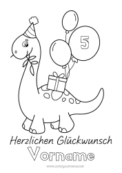 Kostenlose Malvorlage Geschenke Geburtstag Dinosaurier Luftballons Tier Einfache Ausmalbilder Alles Gute zum Geburtstag (Französisch) Nachricht Angepasstes Geburtstagsalter