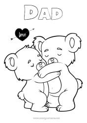 Free colouring Dad Grandad I love you. Animal Valentine's Day Koala Other animals of the world Hug Animals of Australia