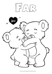 Farvelægningssiden for børn Far Bedstefar Jeg elsker dig. Dyr Valentinsdag Koala Andre dyr i verden Kram