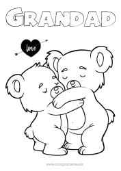 Free colouring Dad Grandad I love you. Animal Valentine's Day Koala Other animals of the world Hug Animals of Australia