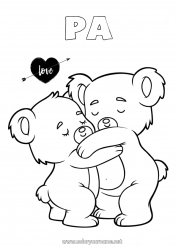 Kleurplaat voor kinderen Papa Opa Ik hou van jou Dier Valentijnsdag Koala Andere dieren van de wereld Knuffelmoment