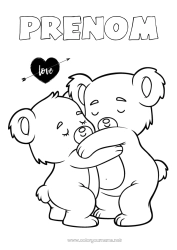 Coloriage gratuit Papa Papi Je t'aime Animal Saint valentin Koala Autres animaux du monde