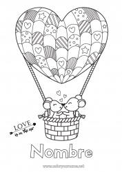 Colorear para personalizar Corazón Ratón Te amo Vehículos Animales Día de San Valentín Globo aerostático Inscripción 