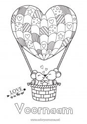 Kleurplaat aanpassen Hart Muis Ik hou van jou Voertuigen Dier Valentijnsdag Luchtballon 