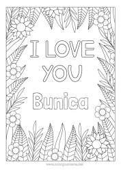 Pagină de colorat gratuită Flori Mama Bunica Te iubesc. Ziua Îndrăgostiților 
