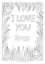 Free colouring Flowers Mum Grandma I love you. Valentine's Day
