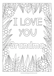 Free coloring Flowers Mum Grandma I love you Valentine's Day 