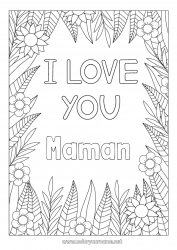 Coloriage enfant Fleurs Maman Mamie Je t'aime Saint valentin 