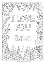 Free colouring Flowers Mum Grandma I love you. Valentine's Day 