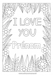 Coloriage gratuit Fleurs Maman Mamie Je t'aime Saint valentin 