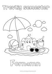 Gratis färgläggning Semester Sommar Strand Lätta målarbilder Sandcastle Parasoll Solsken glasögon
