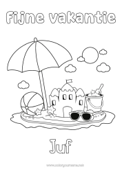 Gratis kleurplaat Vakantie Zomer Strand Eenvoudige kleurplaten Zandkasteel Parasol Zonnebril