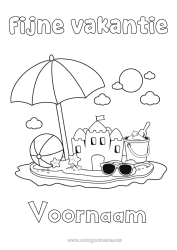 Gratis kleurplaat Vakantie Zomer Strand Eenvoudige kleurplaten Zandkasteel Parasol Zonnebril