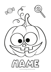 Free colouring Sweets Pumpkin Cute Halloween Treats, sweets Pacifier
