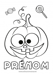 Coloriage gratuit Bonbons Citrouille Mignon Halloween Gourmandises, sucreries Sucette