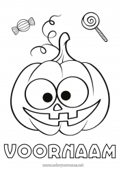 Gratis kleurplaat Snoepjes Pompoen Schattig Halloween Lekkernijen, zoetigheden Lolly