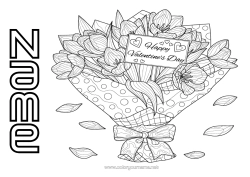 Free colouring Flowers I love you. Valentine's Day 