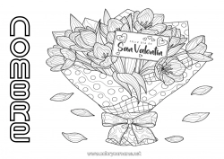 Colorear para personalizar Flores Te amo Día de San Valentín Mensaje 