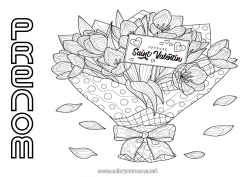 Coloriage gratuit Fleurs Je t'aime Saint valentin 