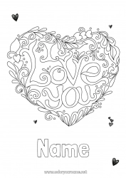 Free coloring Heart I love you Valentine's Day 