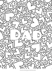 Free colouring Heart Dad Mum Grandma Grandad I love you. Sister Brother Decorated name