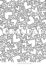 Free colouring Heart Dad Mum Grandma Grandad I love you. Sister Brother Decorated name