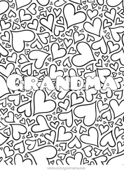 Free coloring Heart Dad Mum Grandma Grandpa I love you Sister Brother Decorated name