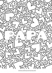 Coloriage enfant Coeur Papa Maman Mamie Papi Je t'aime Soeur Frère Nom décoré