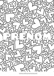 Coloriage enfant Coeur Papa Maman Mamie Papi Je t'aime Soeur Frère Nom décoré
